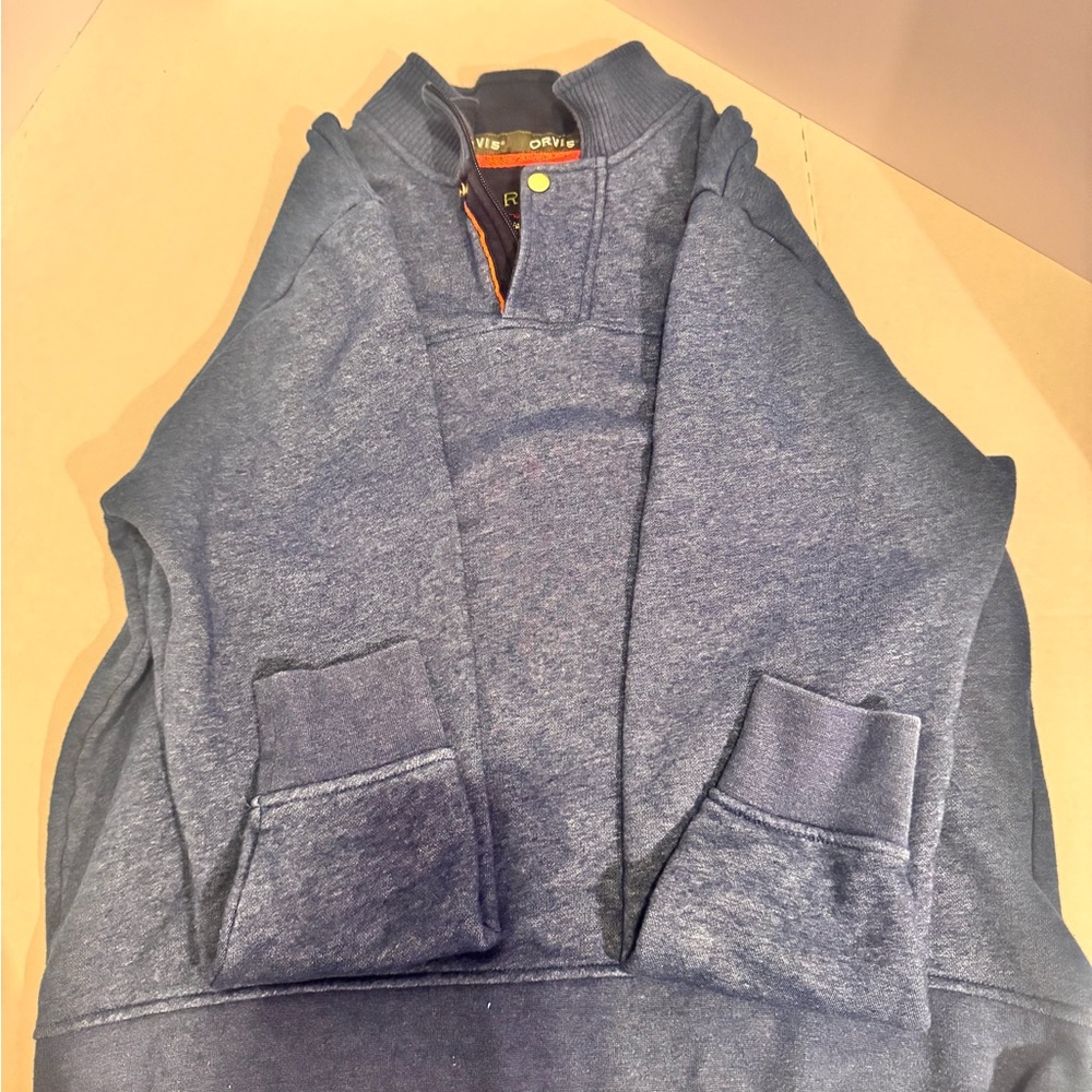 Orvis Navy and Orange Fleece Pullover